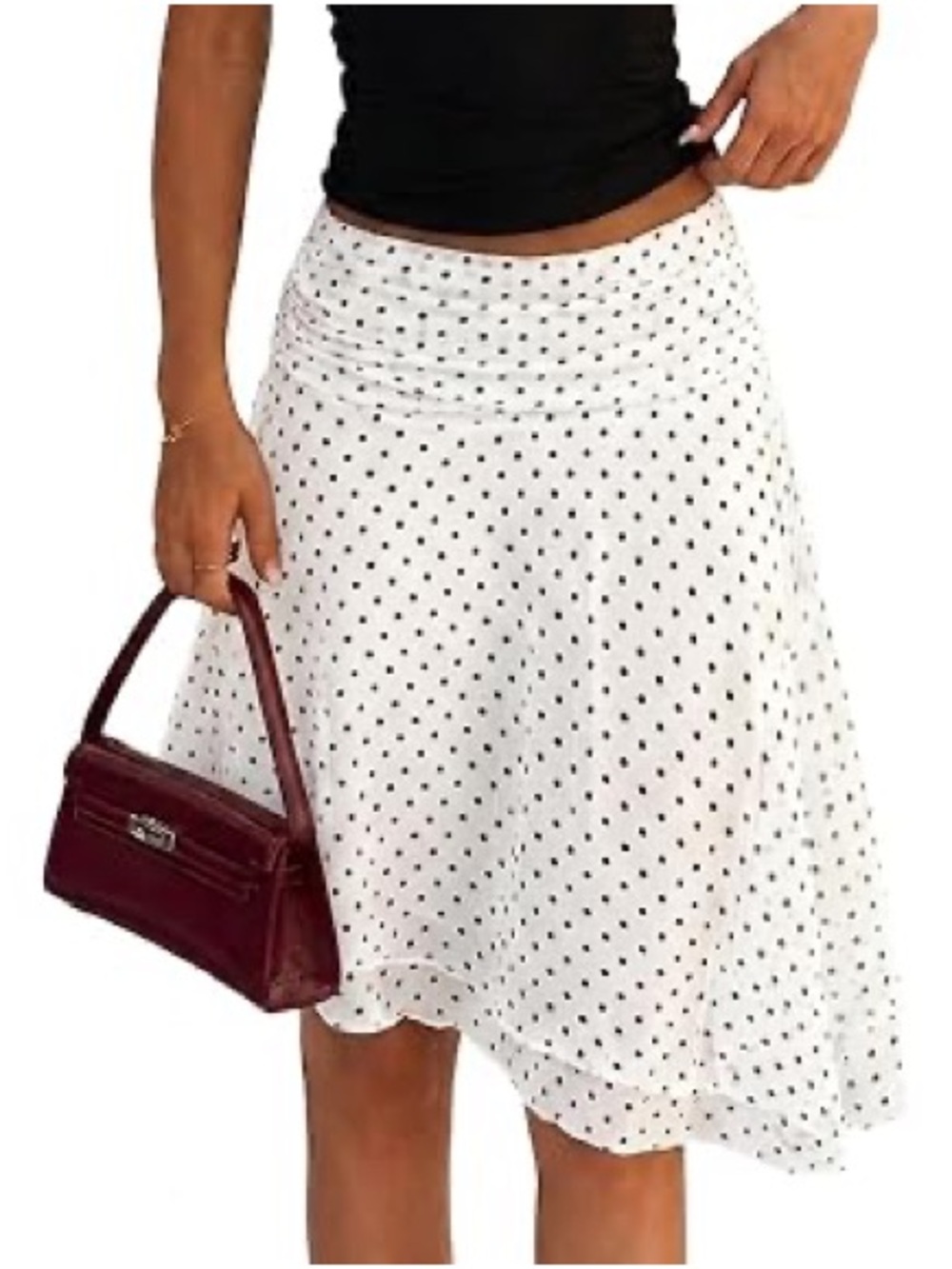 Classic White Polka Dot asymmetrical Skirt